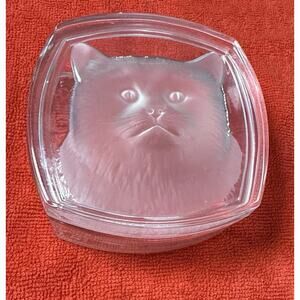 Cat Lead Crystal Trinket Box Frosted Glass Keepsake